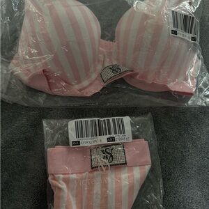 Victoria's Secret Pink & White Striped Bikini Bottoms with Rhinestone Logo